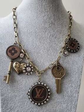 Keep it Gypsy L V LARGE Necklace Lots of Charms Upcycled
